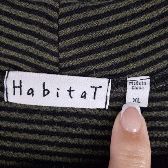 Habitat‎ Women's XL Open Front Waterfall Sweater Green Black Stripe Casual Layer - Picture 3 of 7